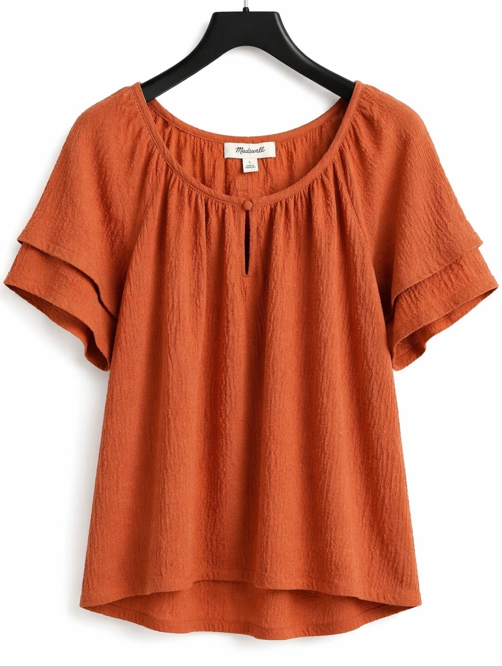 Madewell Texture & Thread Tiered Sleeve Sweet Dahlia Rust Orange Cotton Blouse